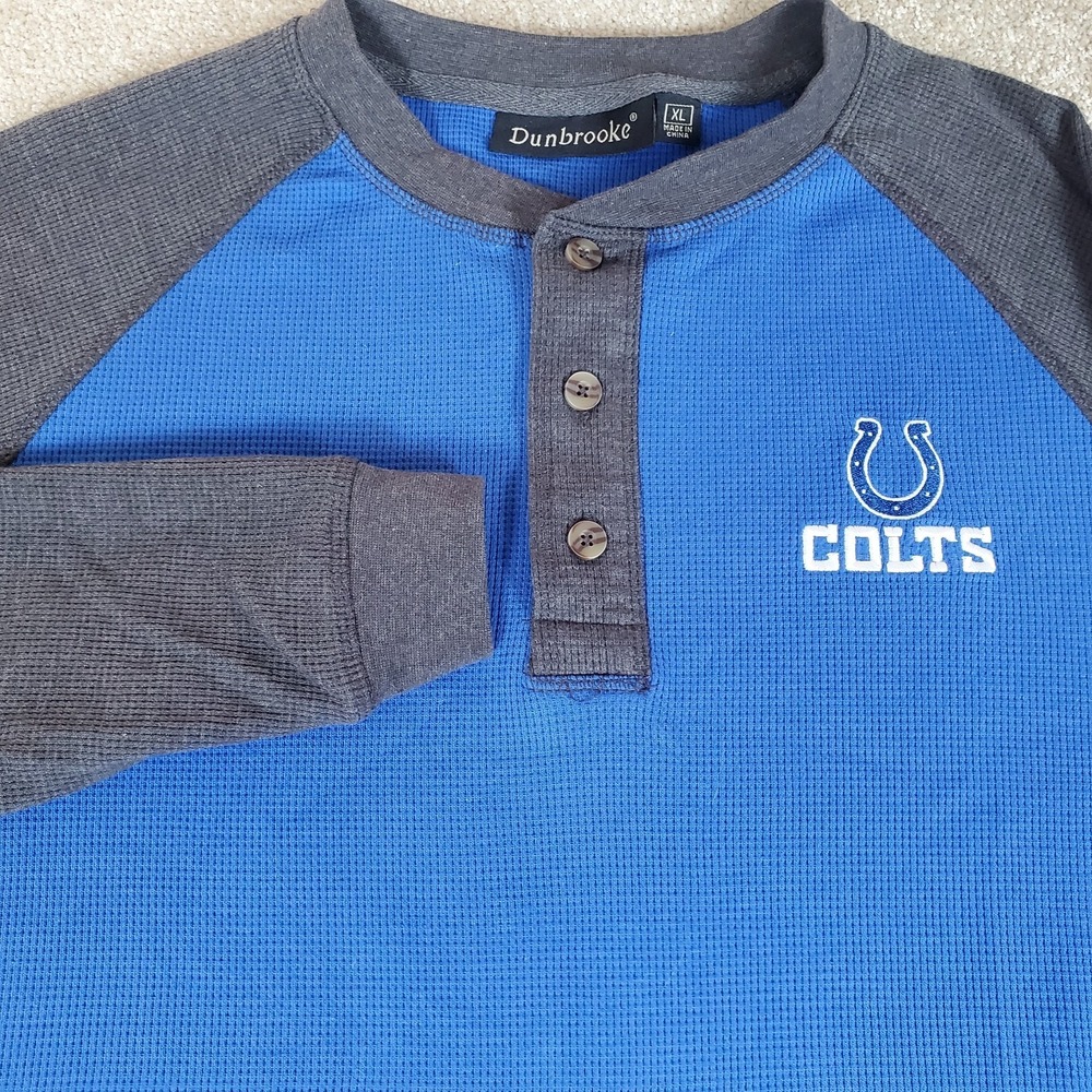 Dunbrooke NFL Colts Blue Pullover Shirt Blue Gray Waffle Weave Size XL